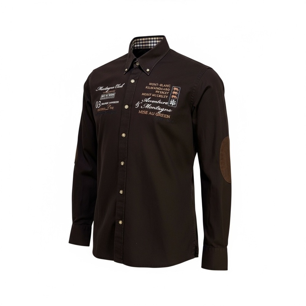 Mise Au Green Men's Brown Button‎ Down Size M Embroidered Mountain Adventure